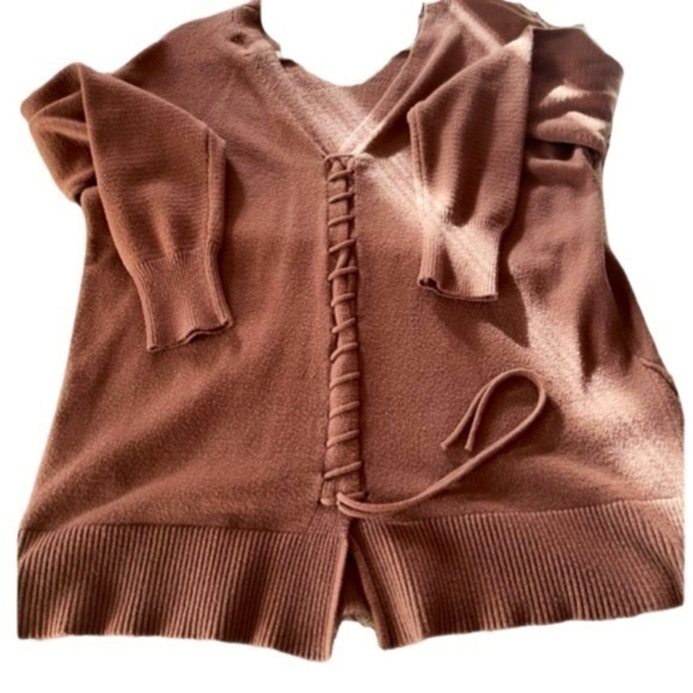 Poof NY Lace Up Brown Sweater